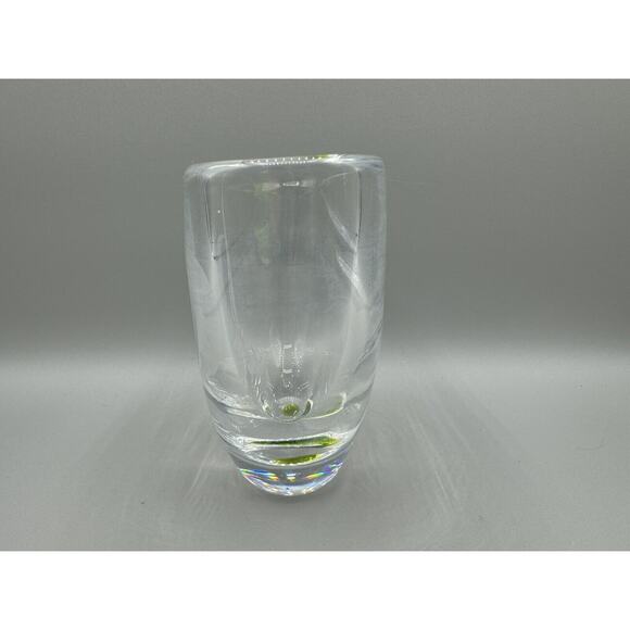 Vintage SIGNED Kosta LG 235 Clear Art Glass Vase Engraved Boat Decoration - Picture 2 of 11